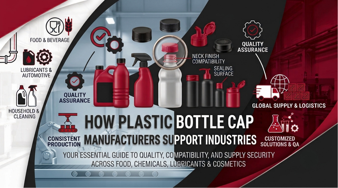 Overview graphic on how plastic bottle cap manufacturers support different packaging industries.