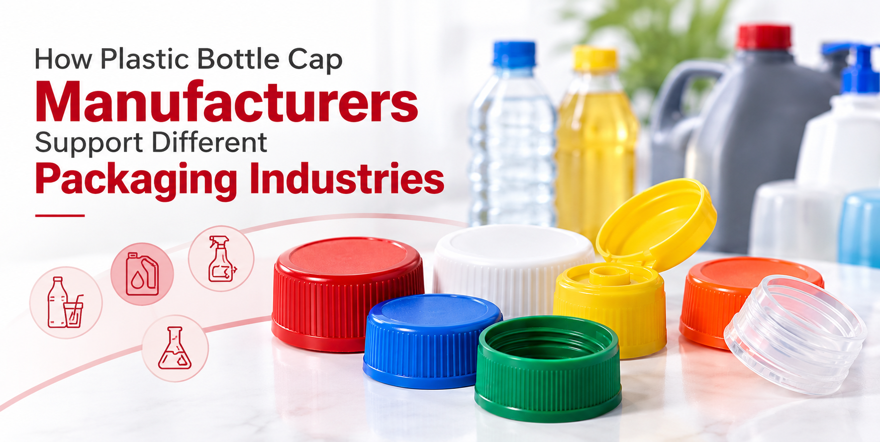 Overview graphic on how plastic bottle cap manufacturers support different packaging industries.